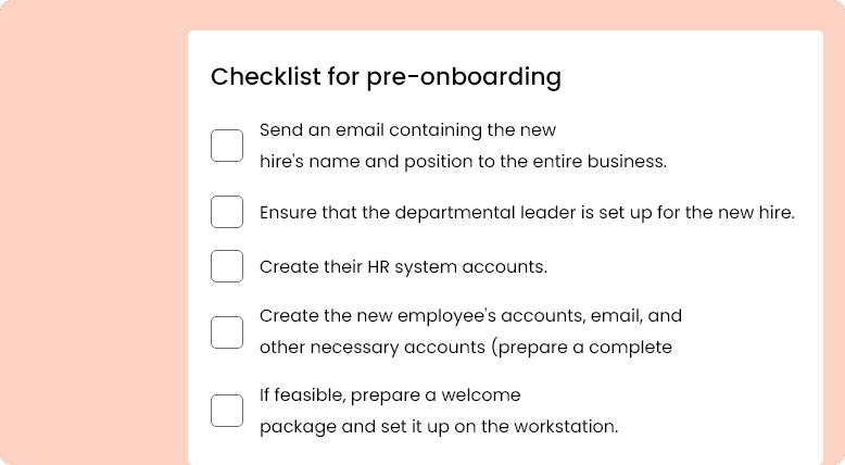 Checklist for pre-onboarding