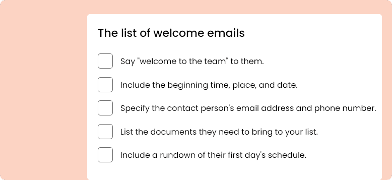 The list of welcome emails